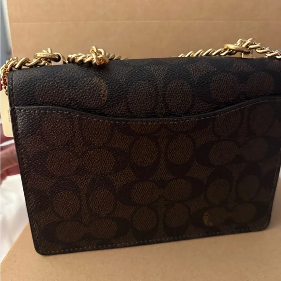 Coach Brown Signature Crossbody Bag with Gold Chain - Picture 6 of 10